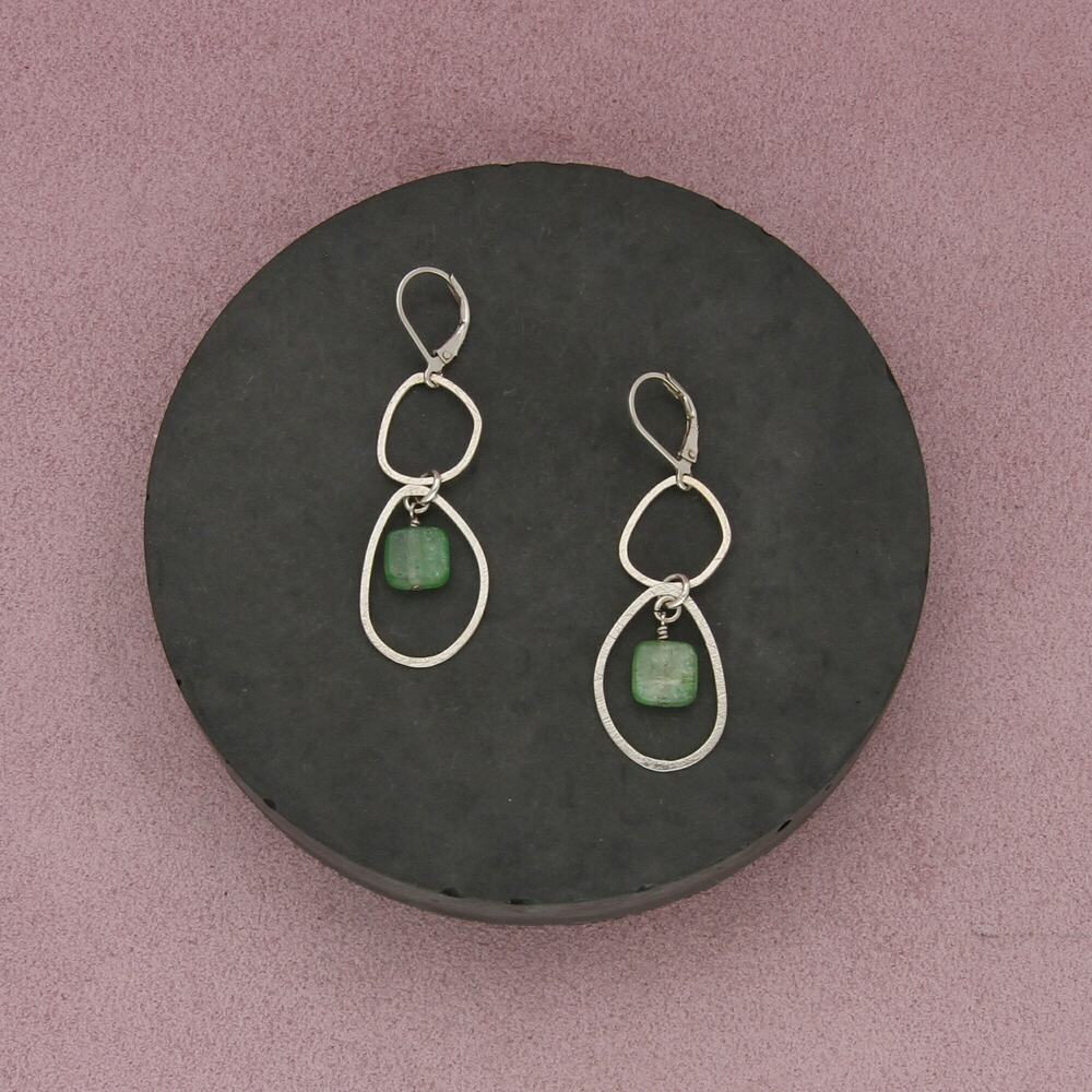 sterling silver green jade dangle leverback earrings